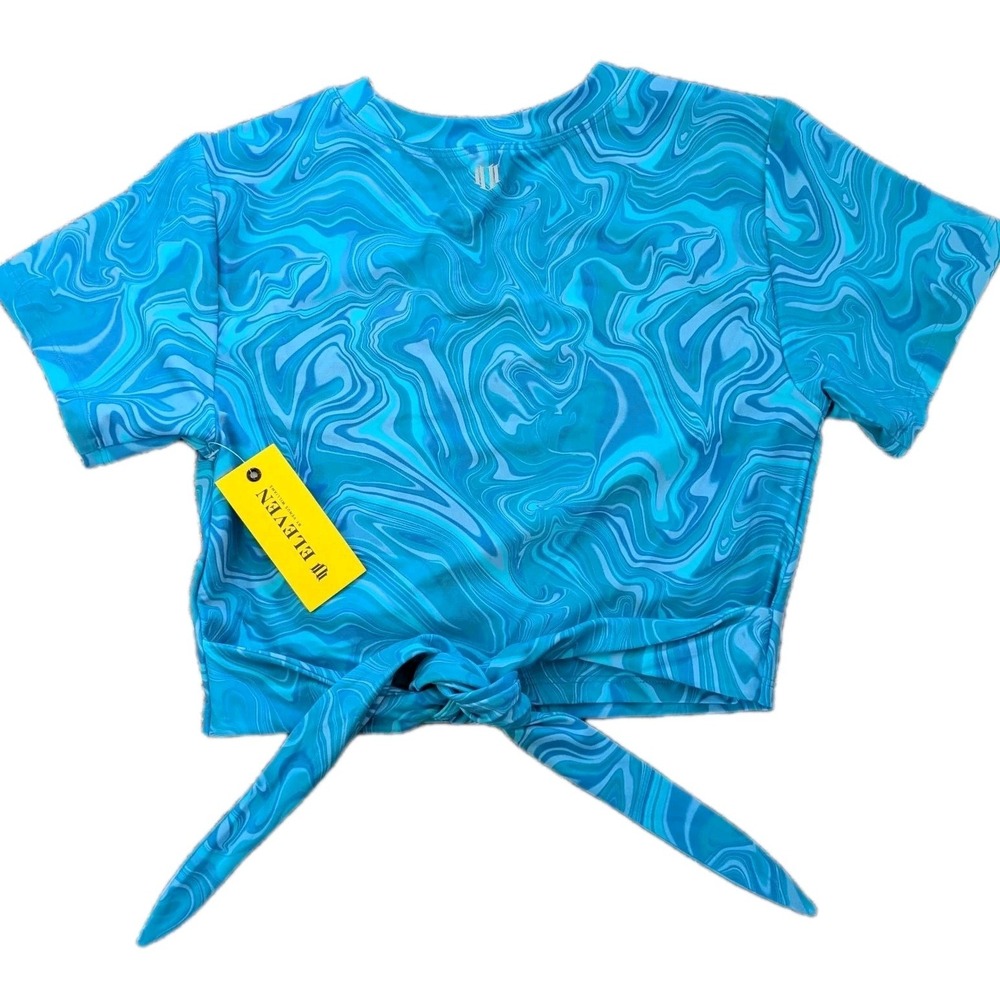 EleVen by Venus Williams Crop Top Small Tie Back  Arctic Blue Marble NWT